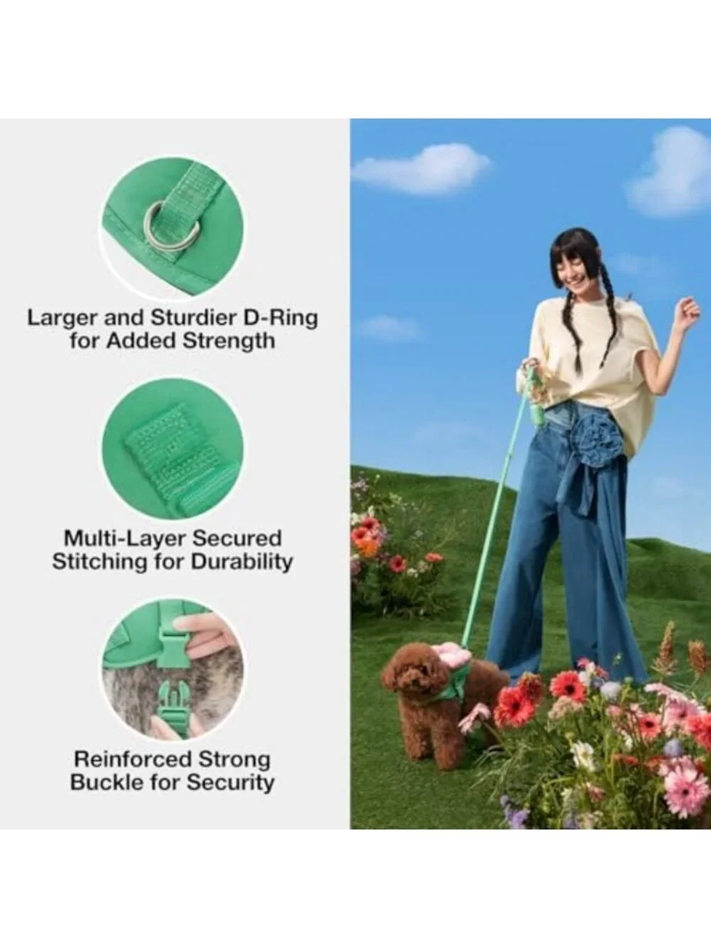 Floral Dog Harness Set with Leash & Collar - No Pull Vest for Small Dogs